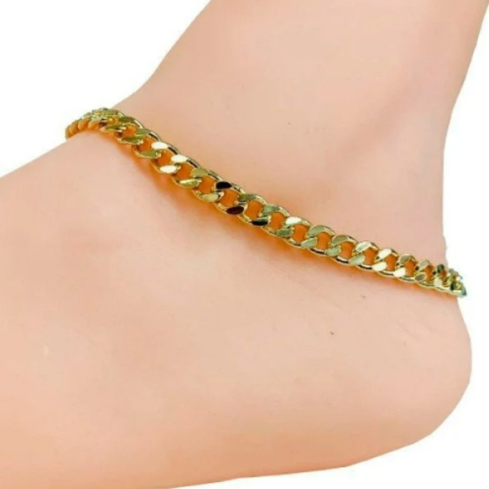 Womens anklet Bracelet Cuban Link Chain Gold Filled Foot Bracelet 10" Tobillera